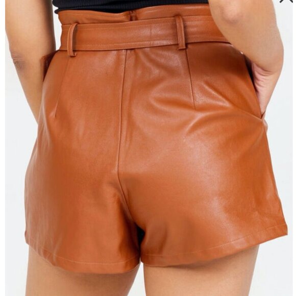 NEW Altar'd State Vegan Leather High Waist Belted Shorts SZ XL - Picture 3 of 4